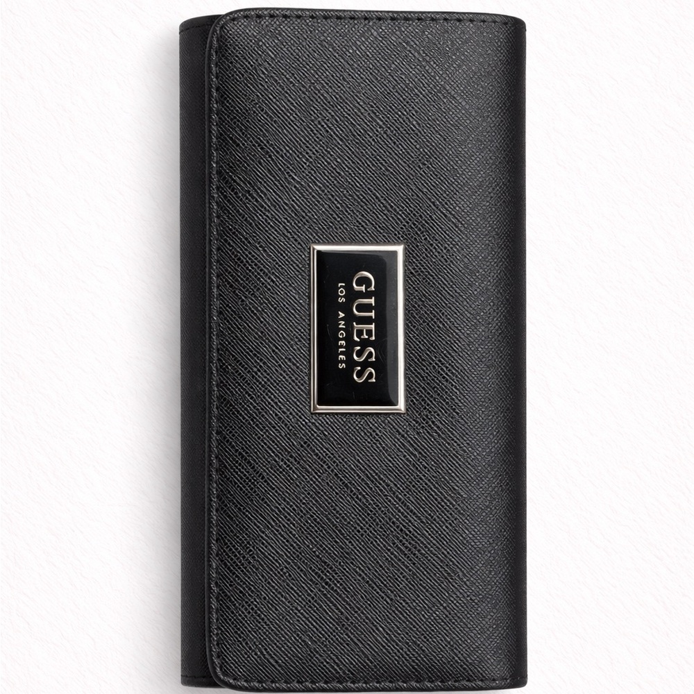 GUESS Black Zip Wallet – Textured Logo Wallet